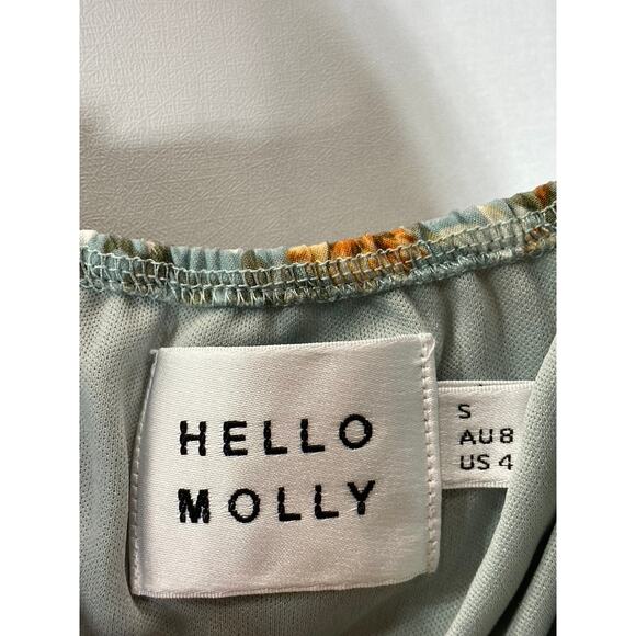 HELLO MOLLY Women's Sage Floral Basque Country Bodycon Ruched Dress SZ 4 - Picture 7 of 15